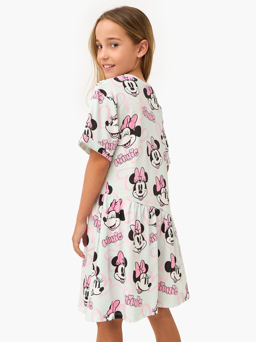 All-Over Minnie Mouse Print Dress with Short Sleeves