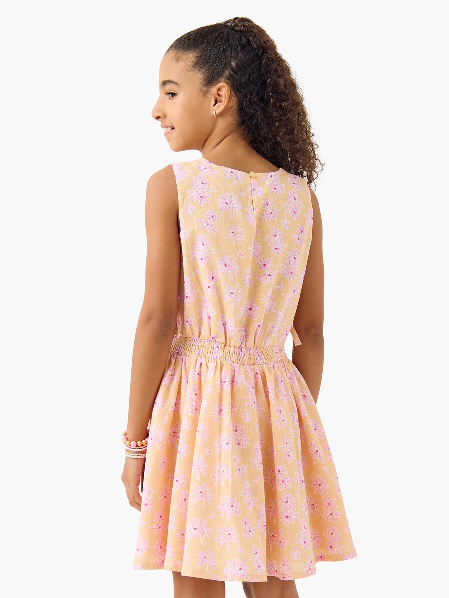 Floral Print Sleeveless Dress with Tie-Up Detail