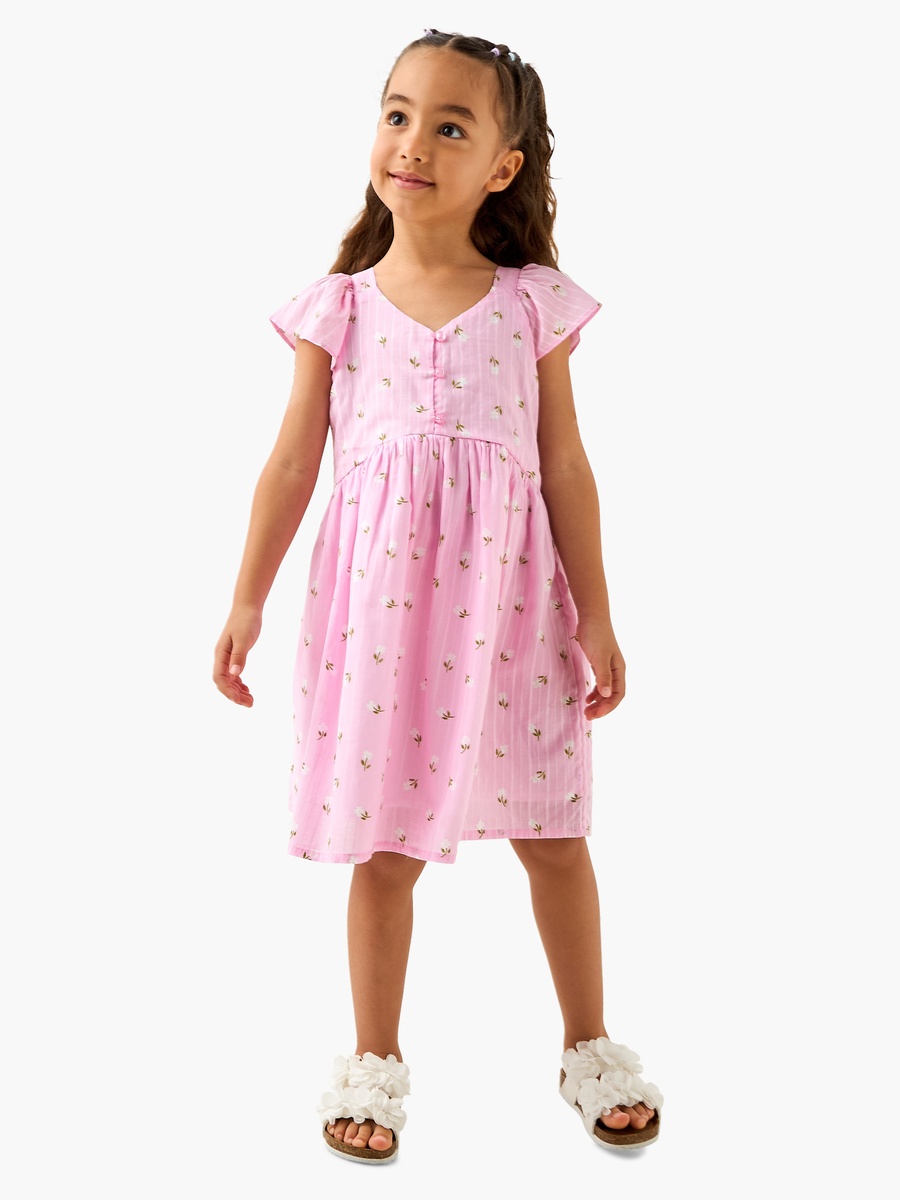 All-Over Floral Print V-neck Dress with Flutter Sleeves