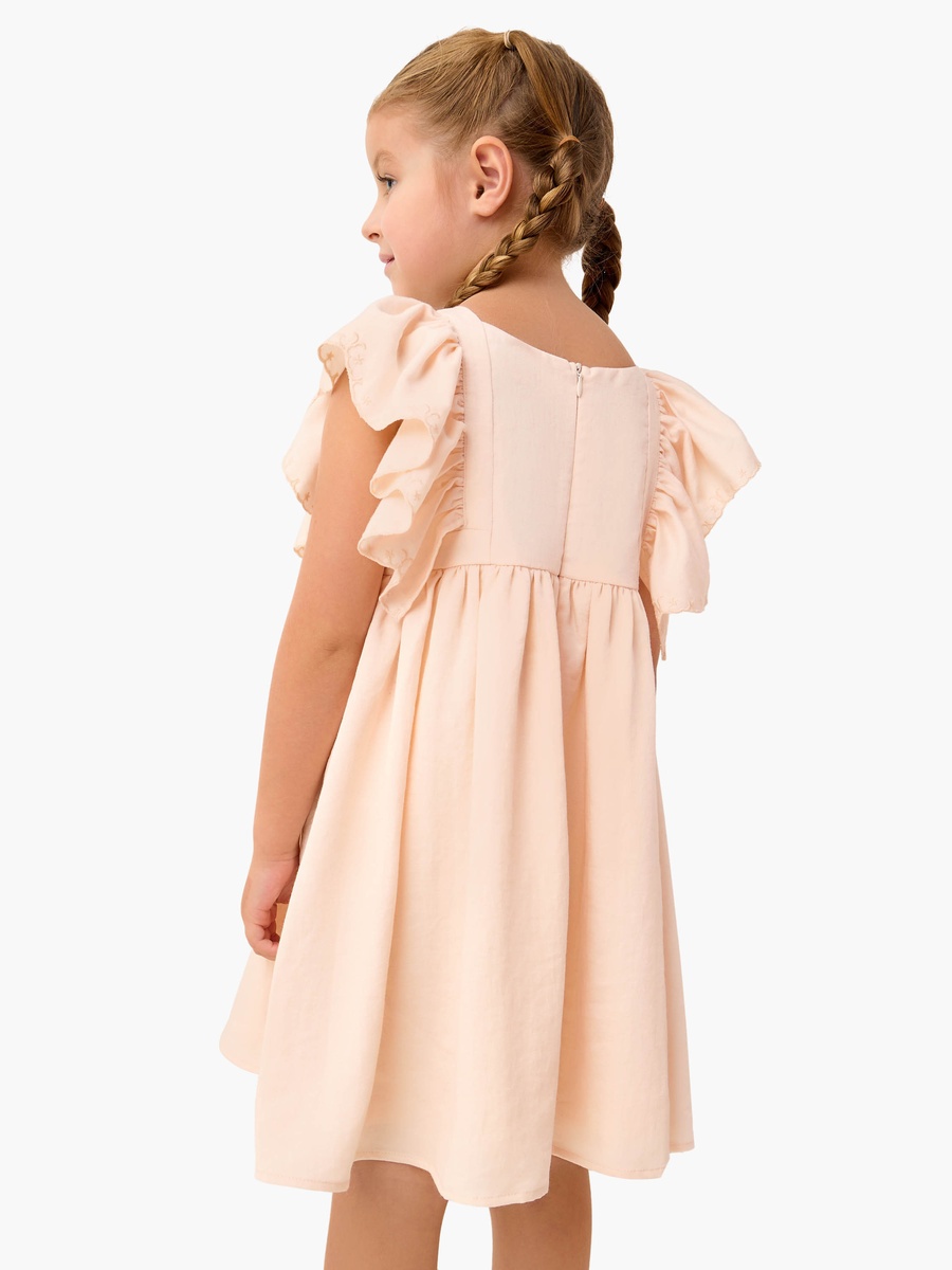 Embroidered Round Neck Dress with Ruffle Short Sleeves