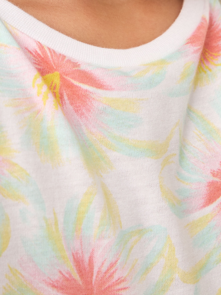 All-Over Floral Print Tiered Dress with Short Sleeves