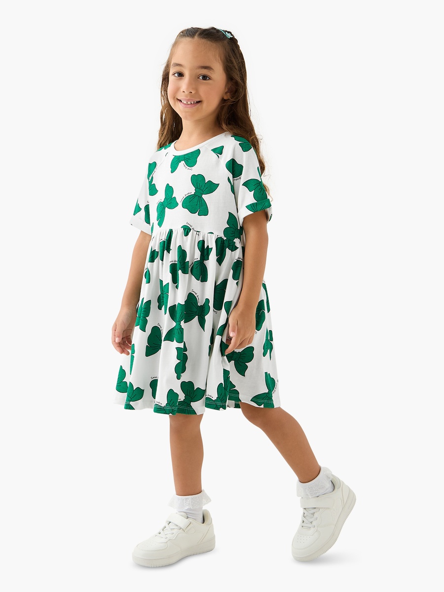 Bow Print Dress with Short Sleeves