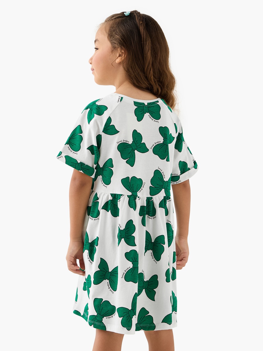 Bow Print Dress with Short Sleeves