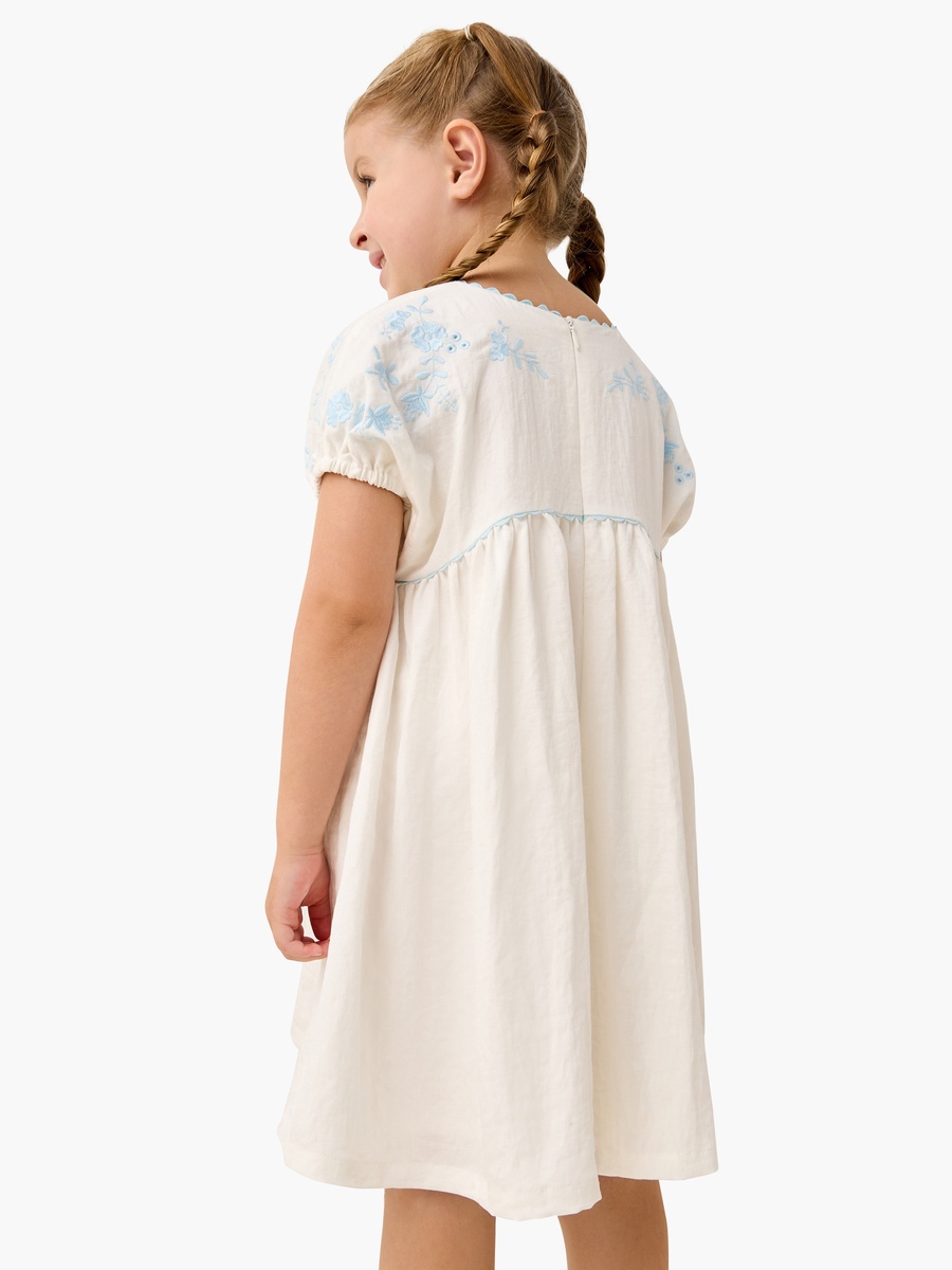 Embroidered Round Neck Dress with Pockets and Short Sleeves