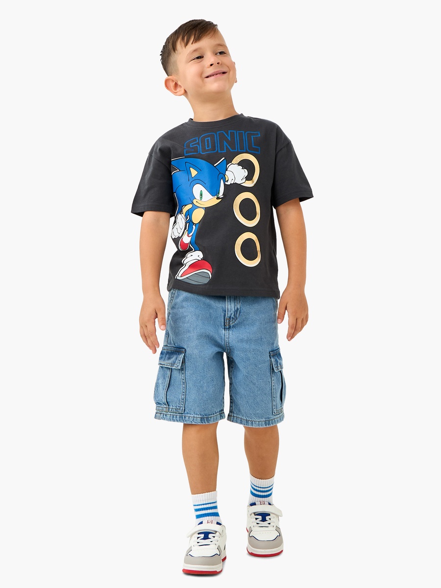 Sonic the Hedgehog Graphic Print T-Shirt with Short Sleeves