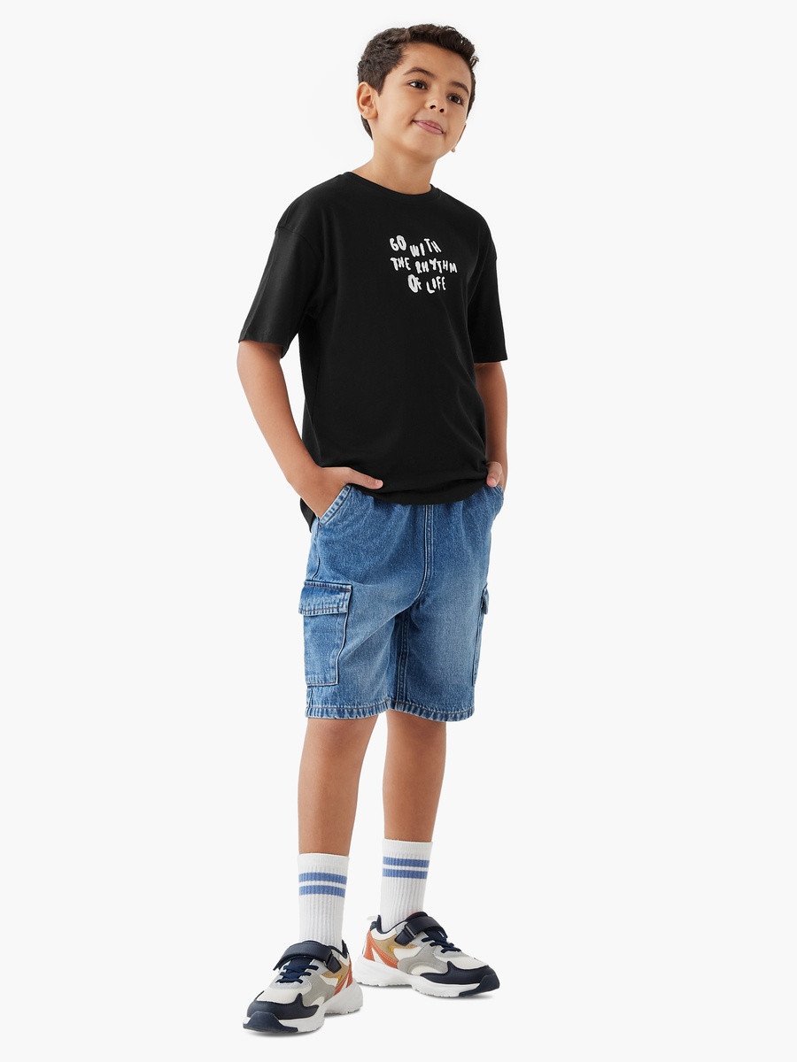 Slogan Print T-Shirt with Short Sleeves