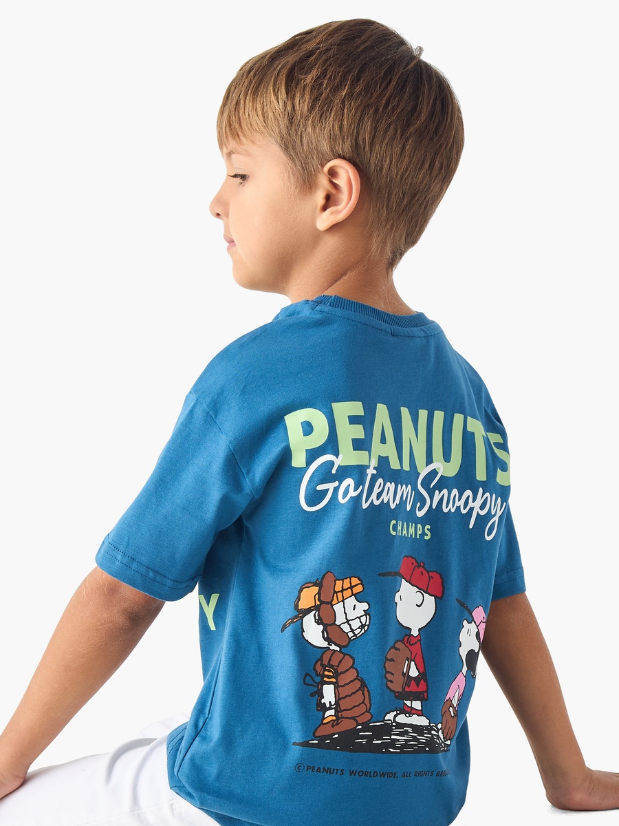 Peanuts Print T-Shirt with Short Sleeves