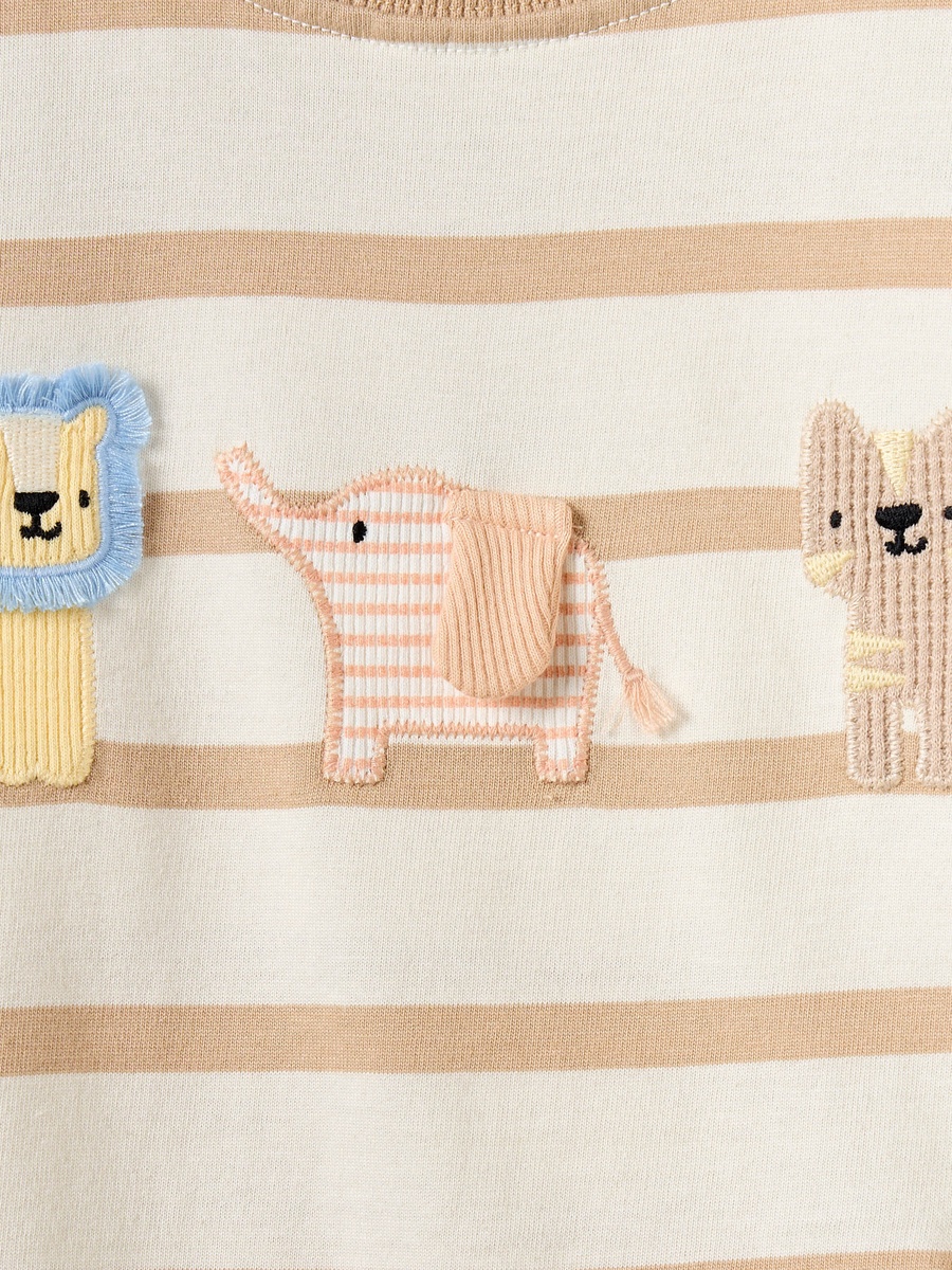 Striped Crew Neck T-Shirt with Applique Detail