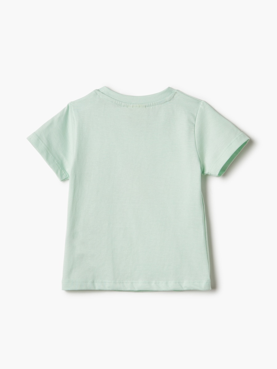 Graphic Print Crew Neck T-Shirt with Short Sleeves and Button Closure