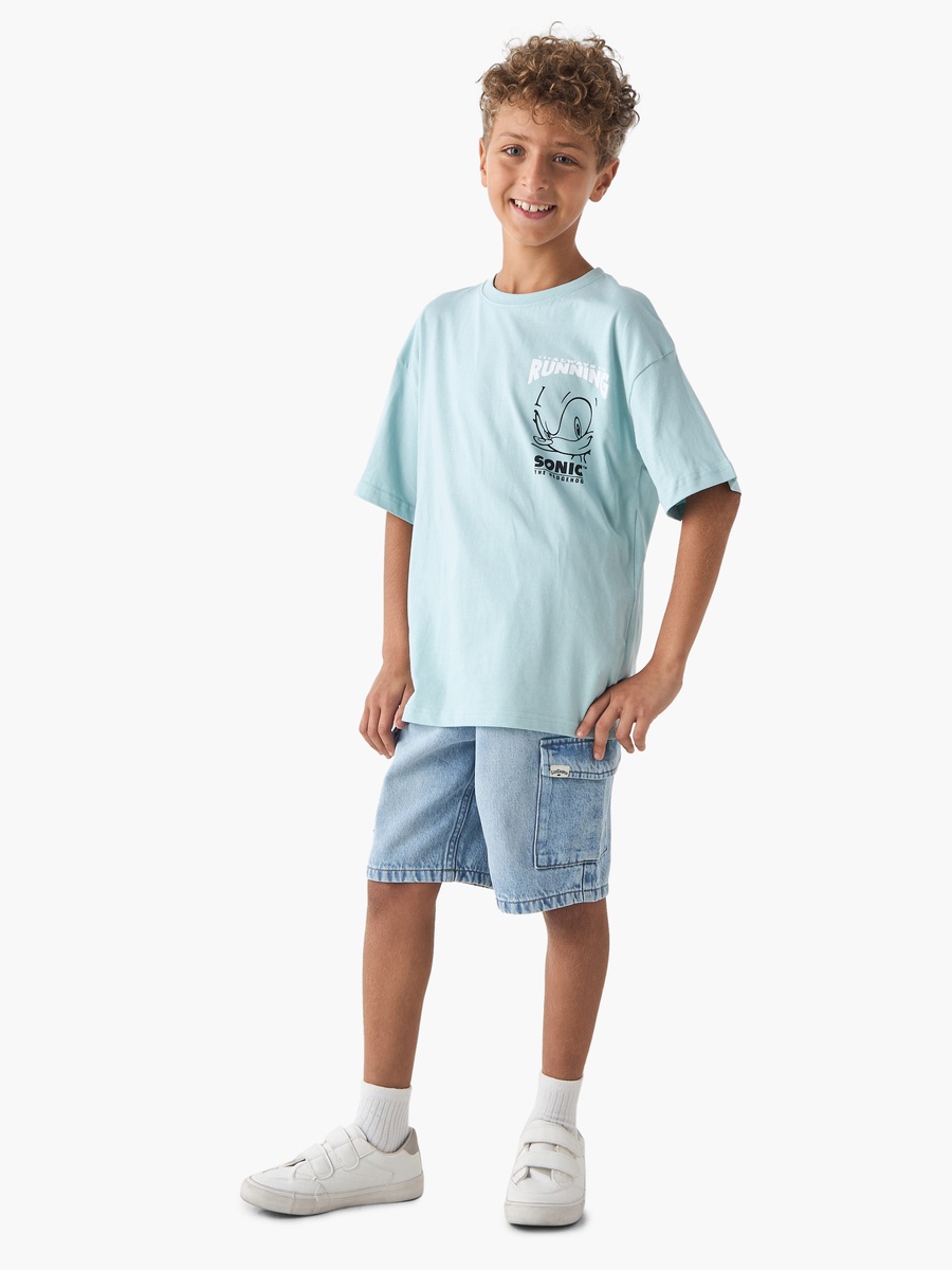 Sonic the Hedgehog Print T-Shirt with Short Sleeves