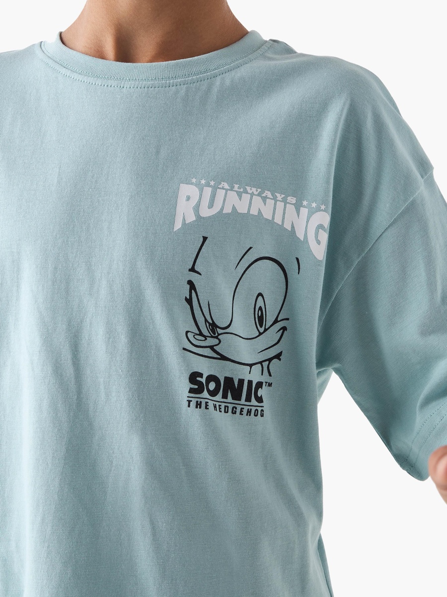 Sonic the Hedgehog Print T-Shirt with Short Sleeves