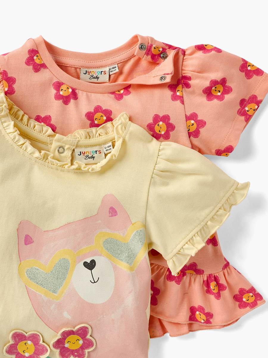 Floral Detail T-Shirt with Short Sleeves - Set of 2