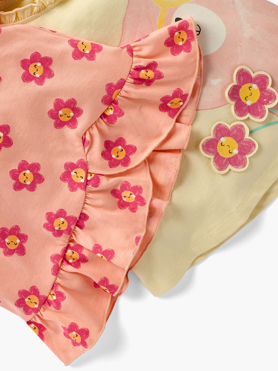 Floral Detail T-Shirt with Short Sleeves - Set of 2