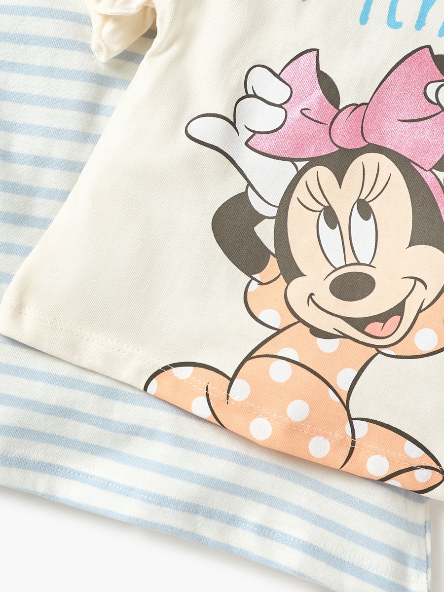 Minnie Mouse Print T-Shirt with Frill Sleeves- Set of 2