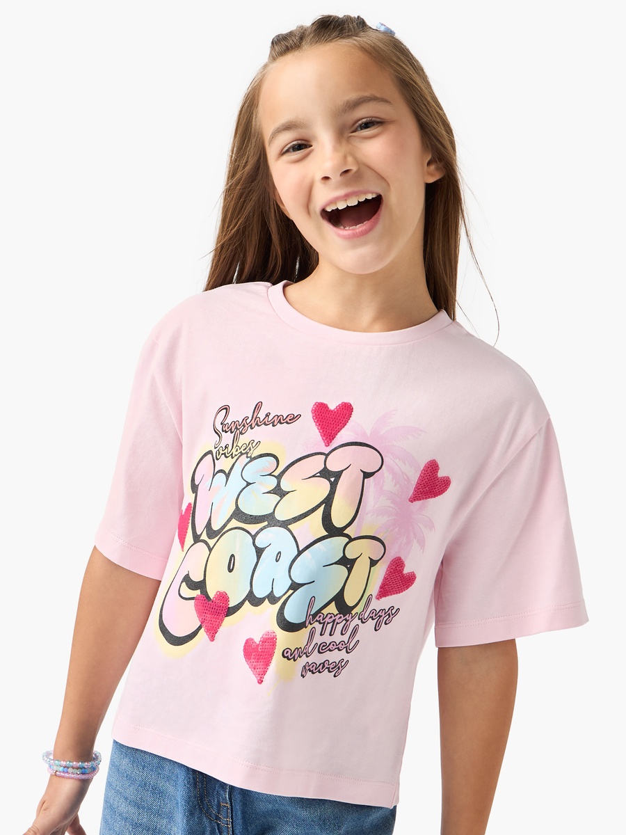 Graphic Print Boxy T-Shirt with Short Sleeves