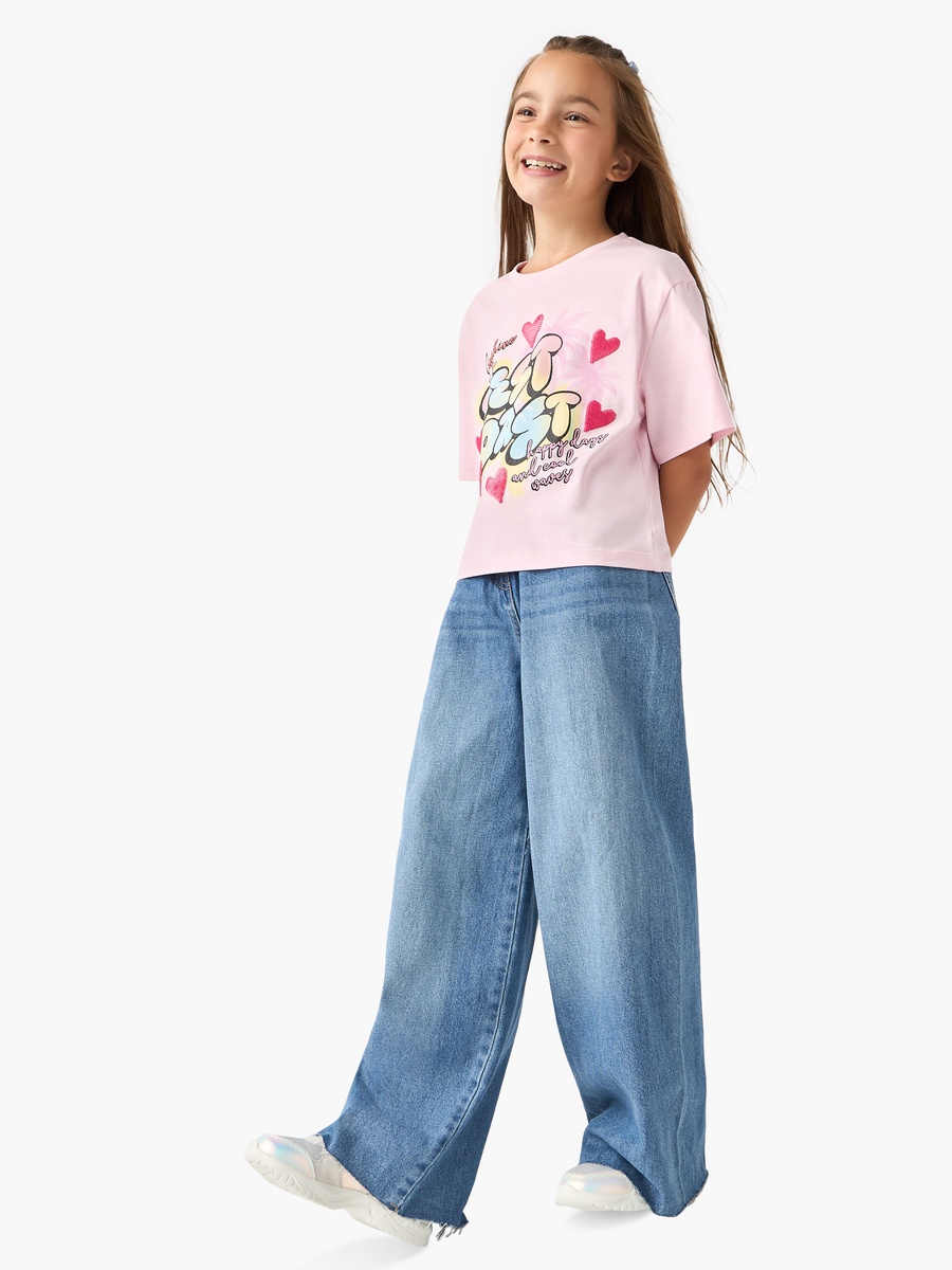 Graphic Print Boxy T-Shirt with Short Sleeves
