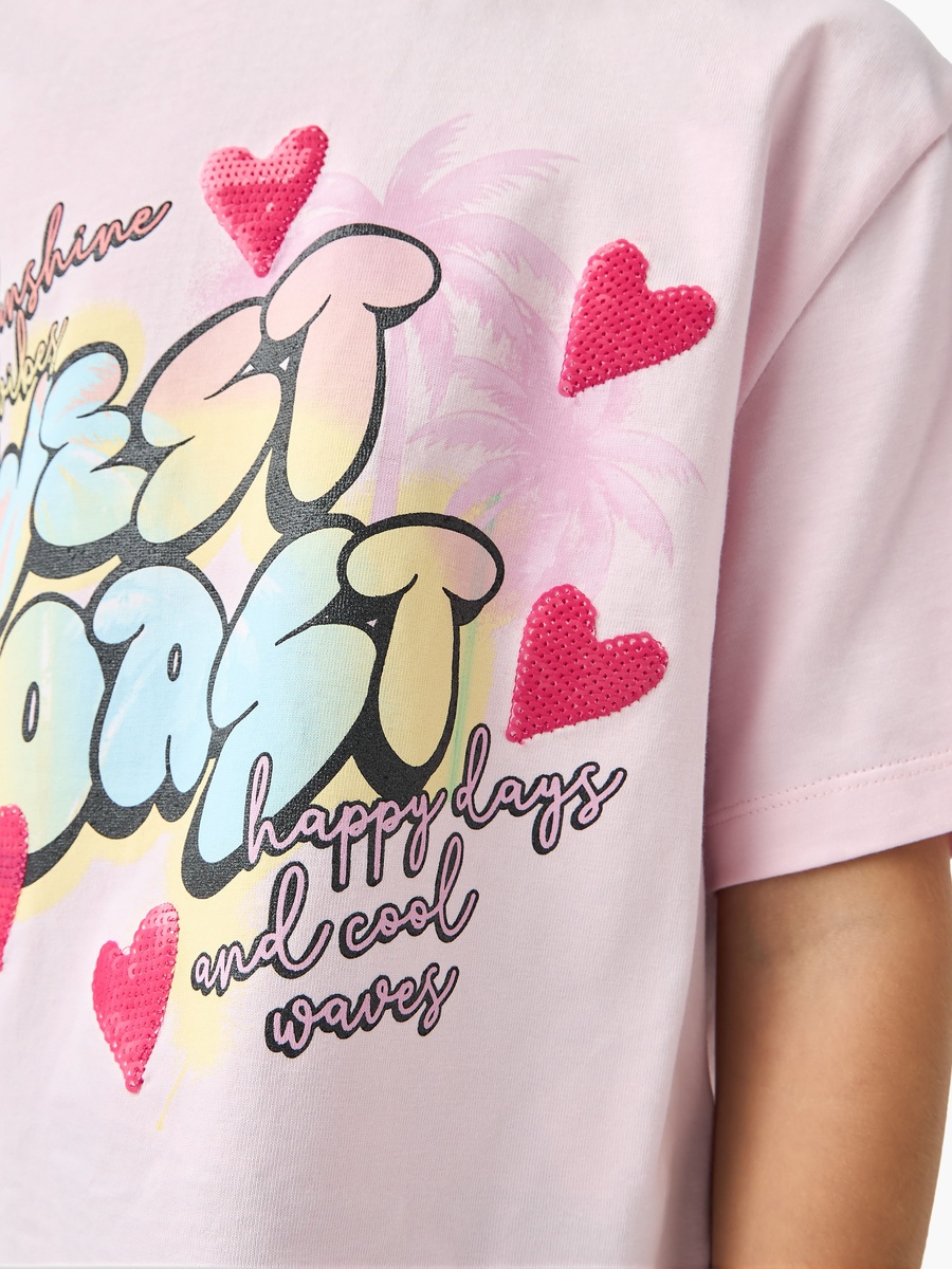 Graphic Print Boxy T-Shirt with Short Sleeves