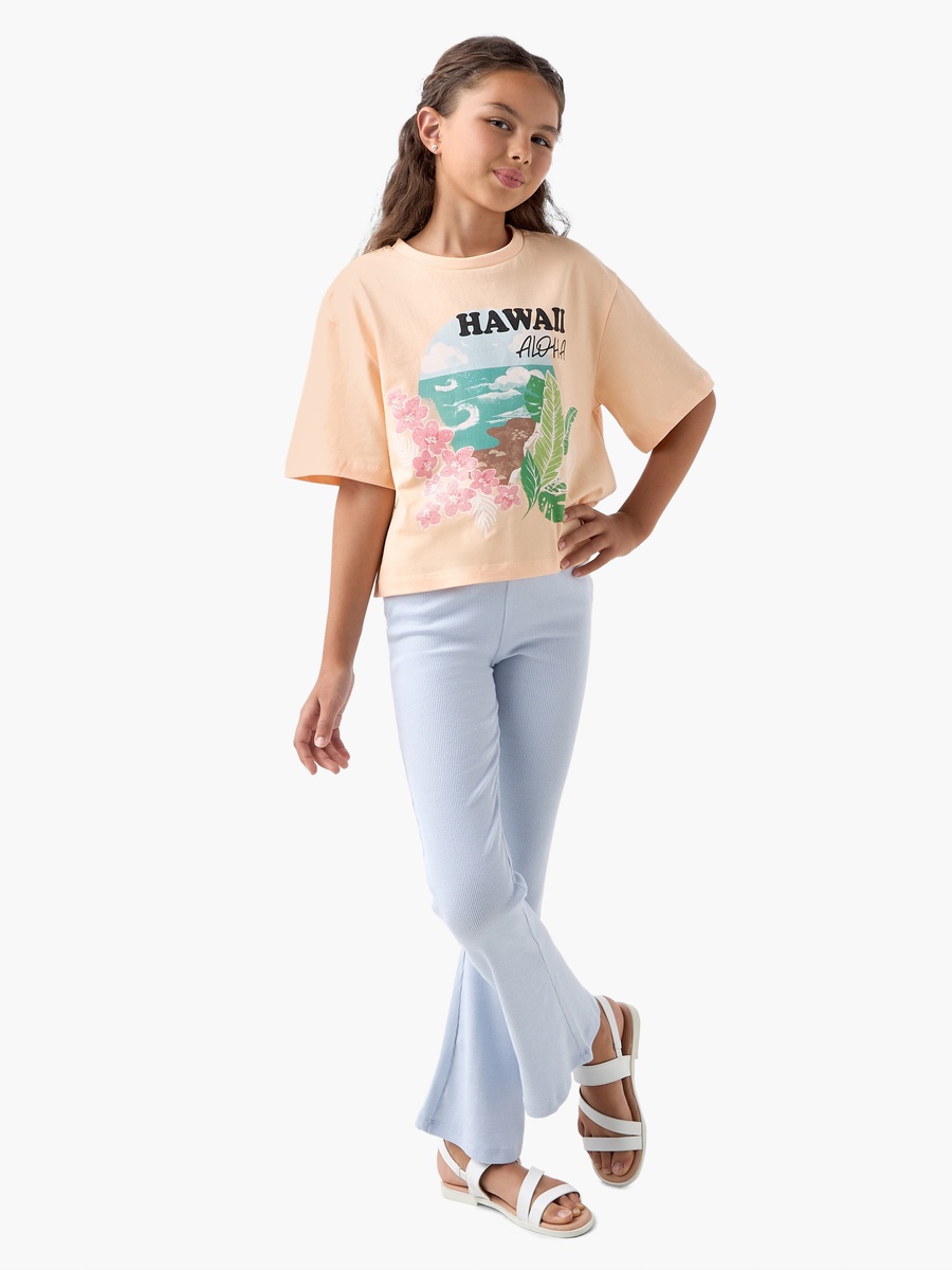 Graphic Print T-Shirt with Crew Neck and Short Sleeves