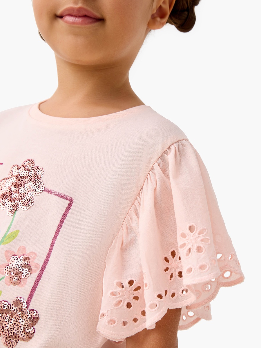 Floral Sequinned T-Shirt with Front Knot Detail