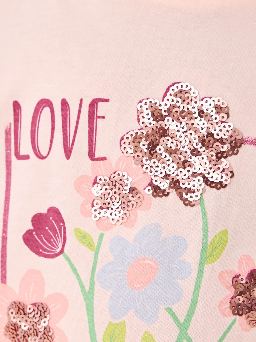 Floral Sequinned T-Shirt with Front Knot Detail