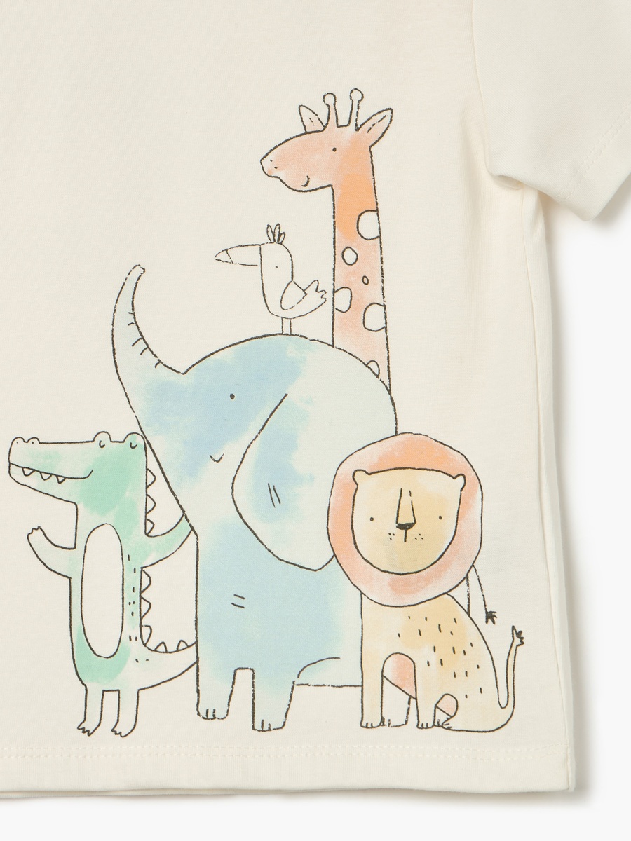 Animal Print T-Shirt with Short Sleeves and Button Closure