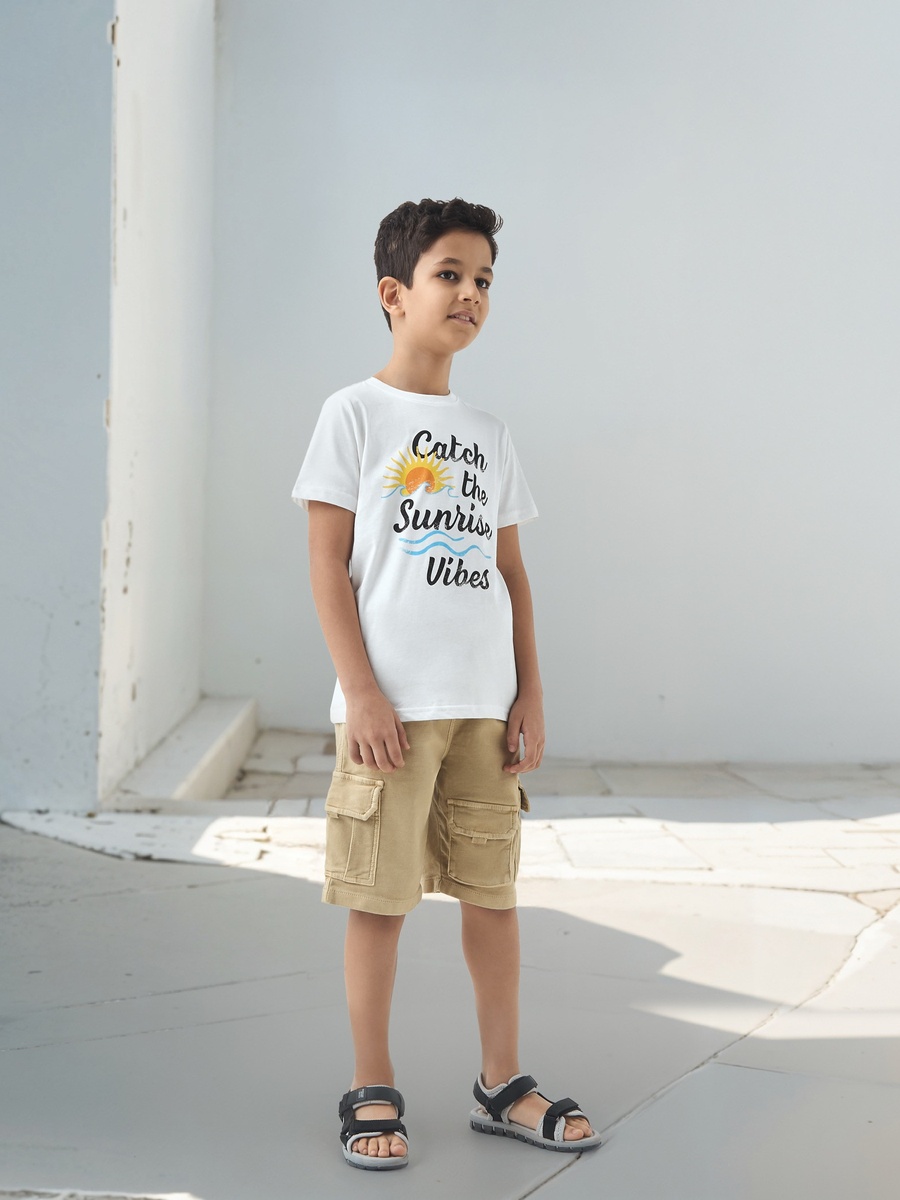 Slogan Print T-Shirt with Short Sleeves