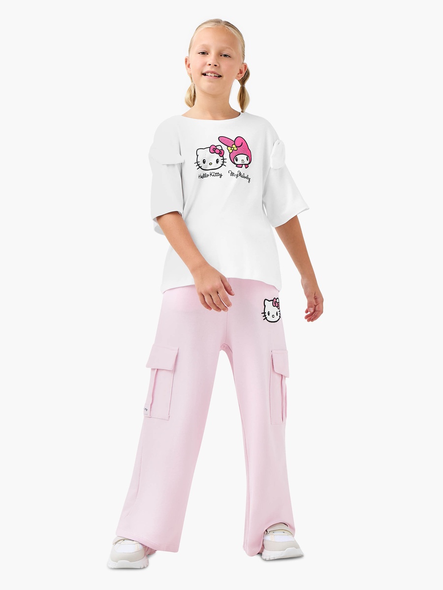 Hello Kitty and My Melody Print T-Shirt with Short Sleeves