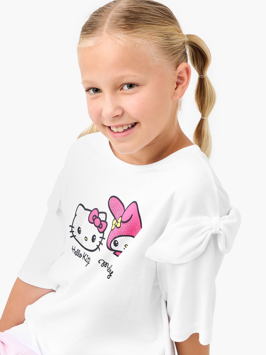 Hello Kitty and My Melody Print T-Shirt with Short Sleeves