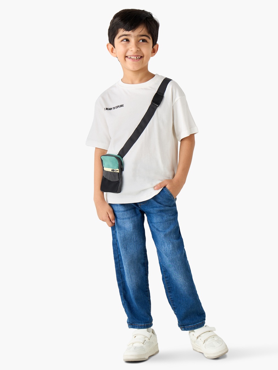 Slogan Print T-Shirt with Attached Pouch