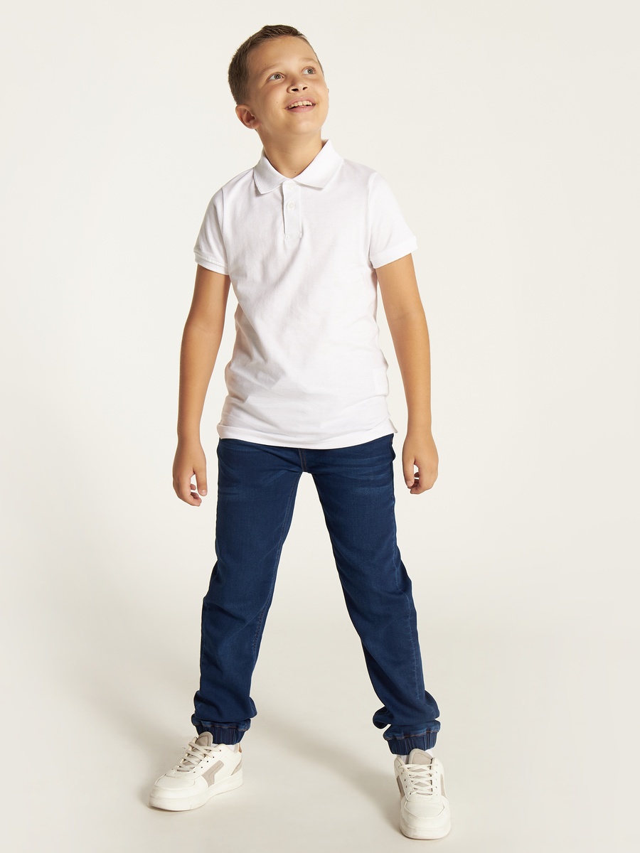 Solid Polo T-Shirt with Short Sleeves and Button Closure