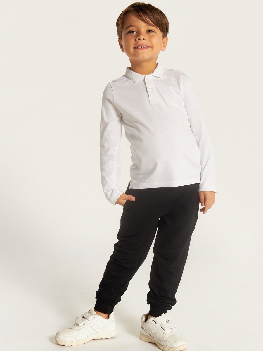 Solid T-Shirt with Collar and Long Sleeves