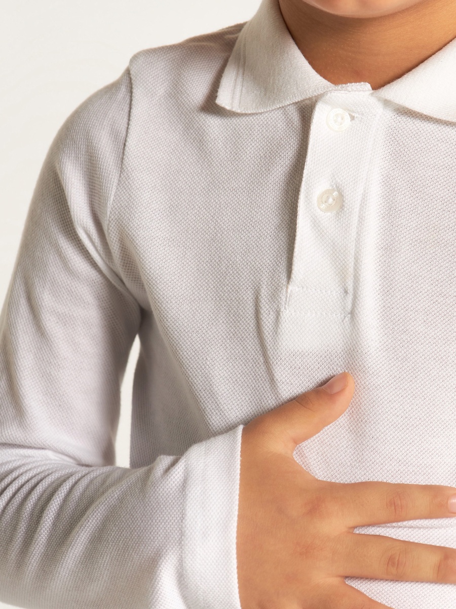 Solid Polo T-Shirt with Long Sleeves and Button Closure