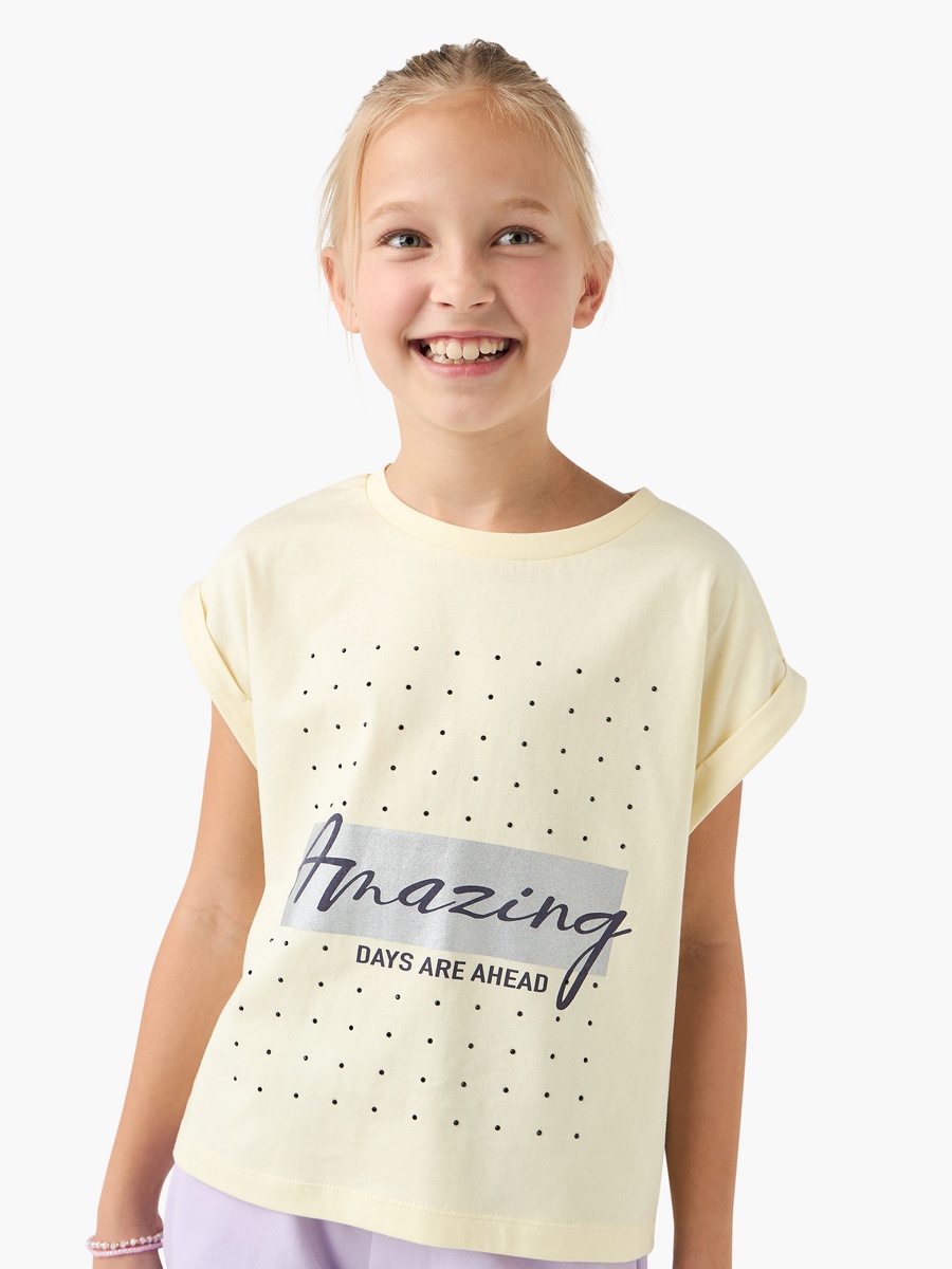 Graphic Print Crew Neck T-Shirt with Extended Sleeves