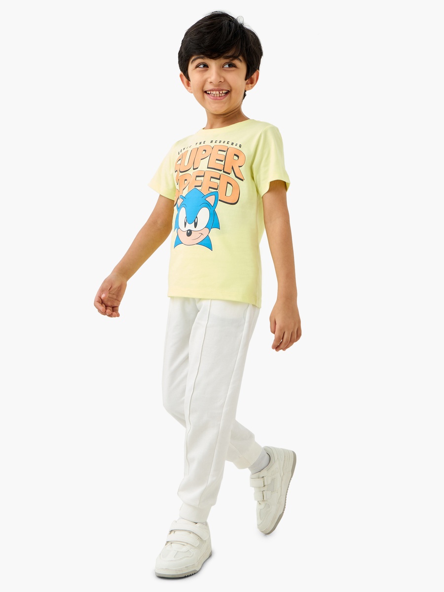 Sonic the Hedgehog Graphic Print Crew Neck T-Shirt with Short Sleeves