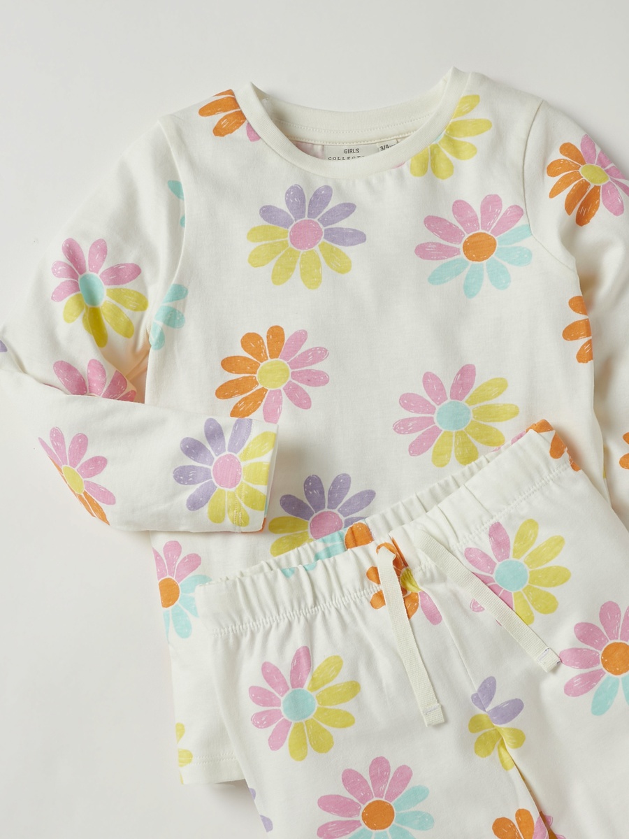 All-Over Floral Print Cotton T-Shirt and Pyjama Set