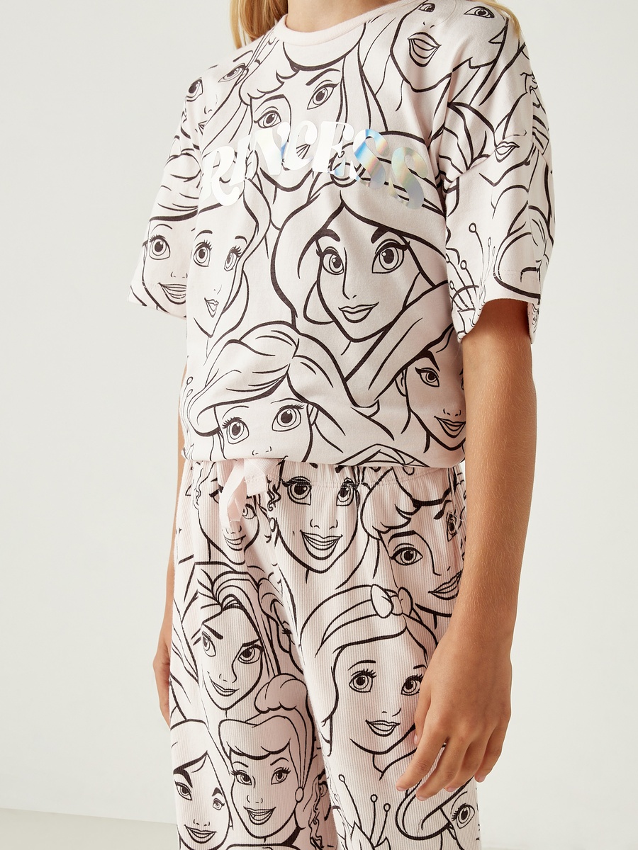 All-Over Princess Print T-Shirt and Pyjama Set