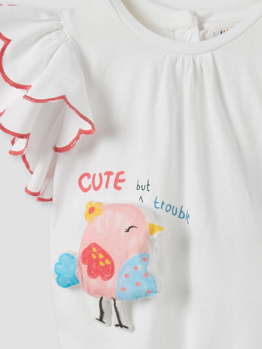 Bird Applique Top with Denim Skirt and Headband