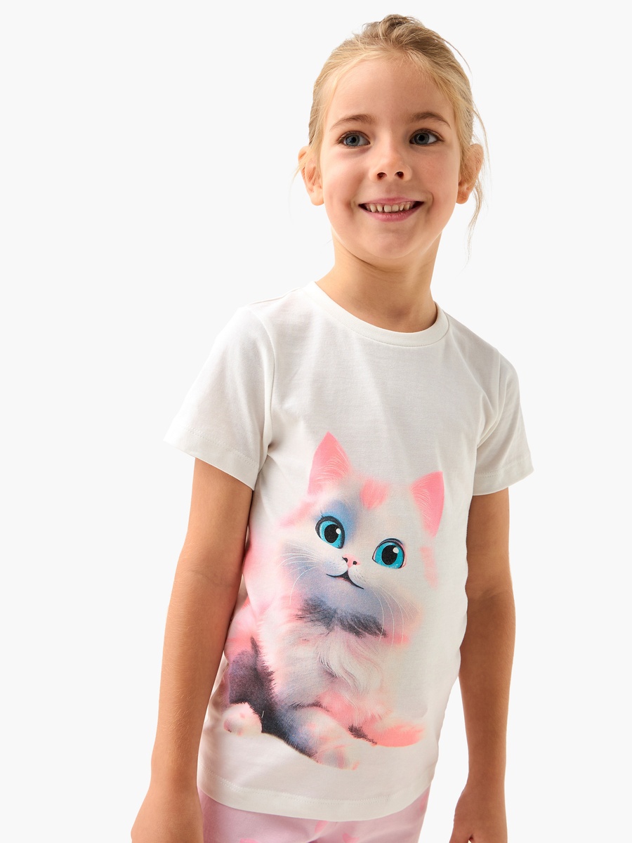 Cat Print T-Shirt and Pyjama Set