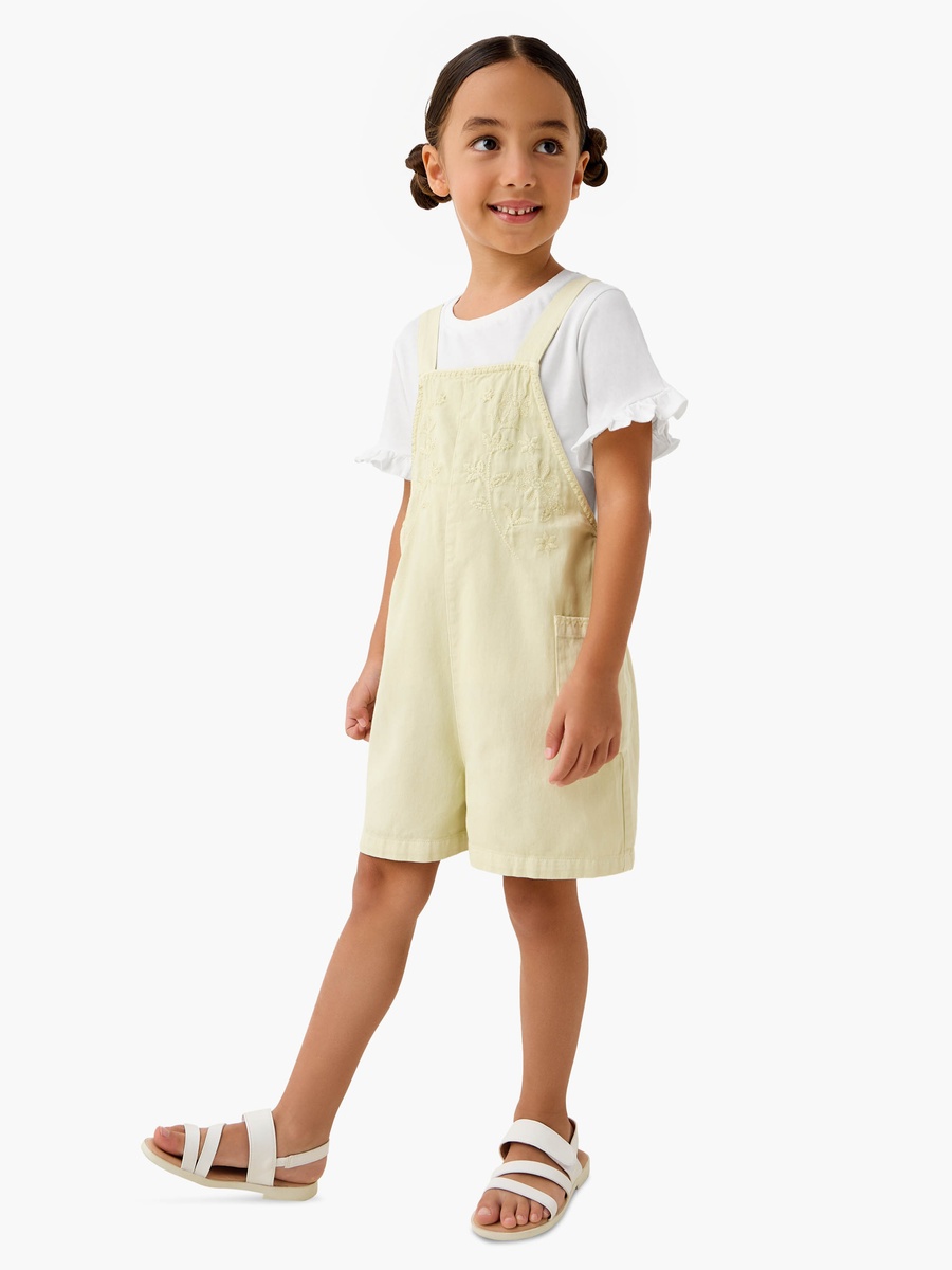 Solid T-Shirt and Embroidered Dungaree Set