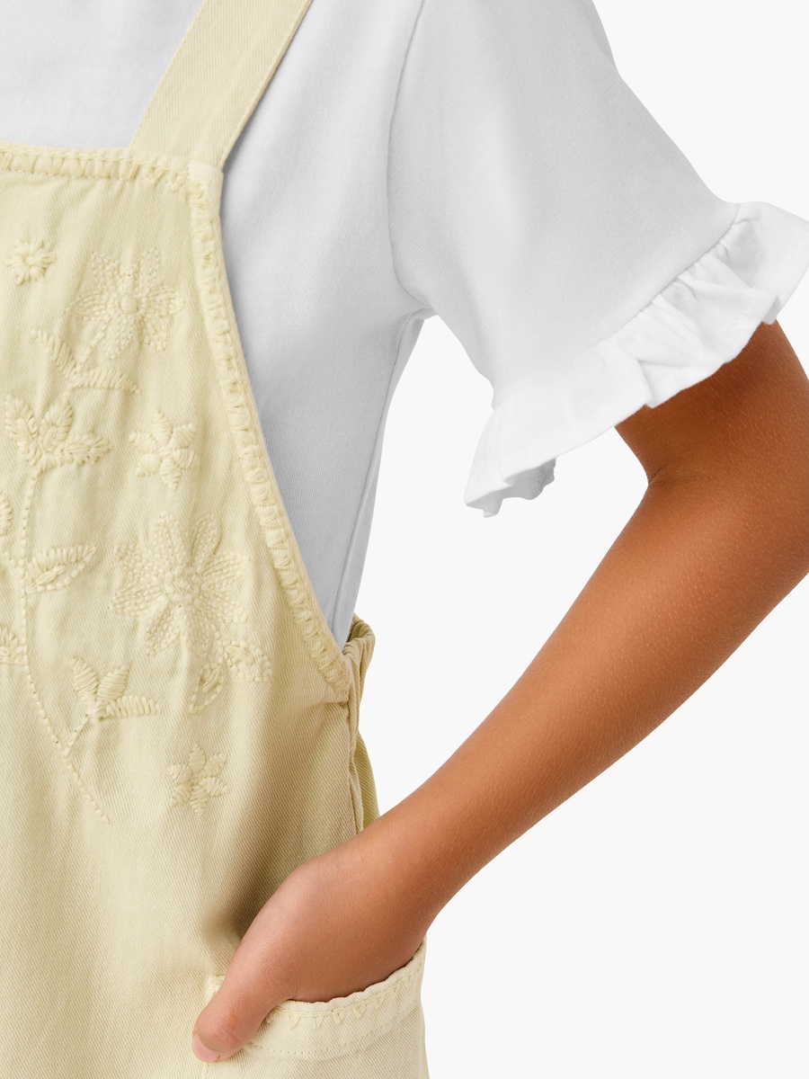 Solid T-Shirt and Embroidered Dungaree Set