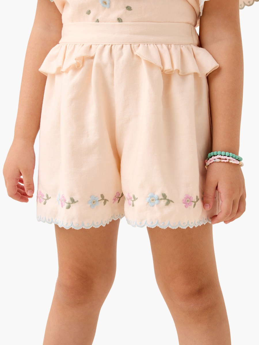 Embroidered Ruffled Sleeve Top and Shorts Set