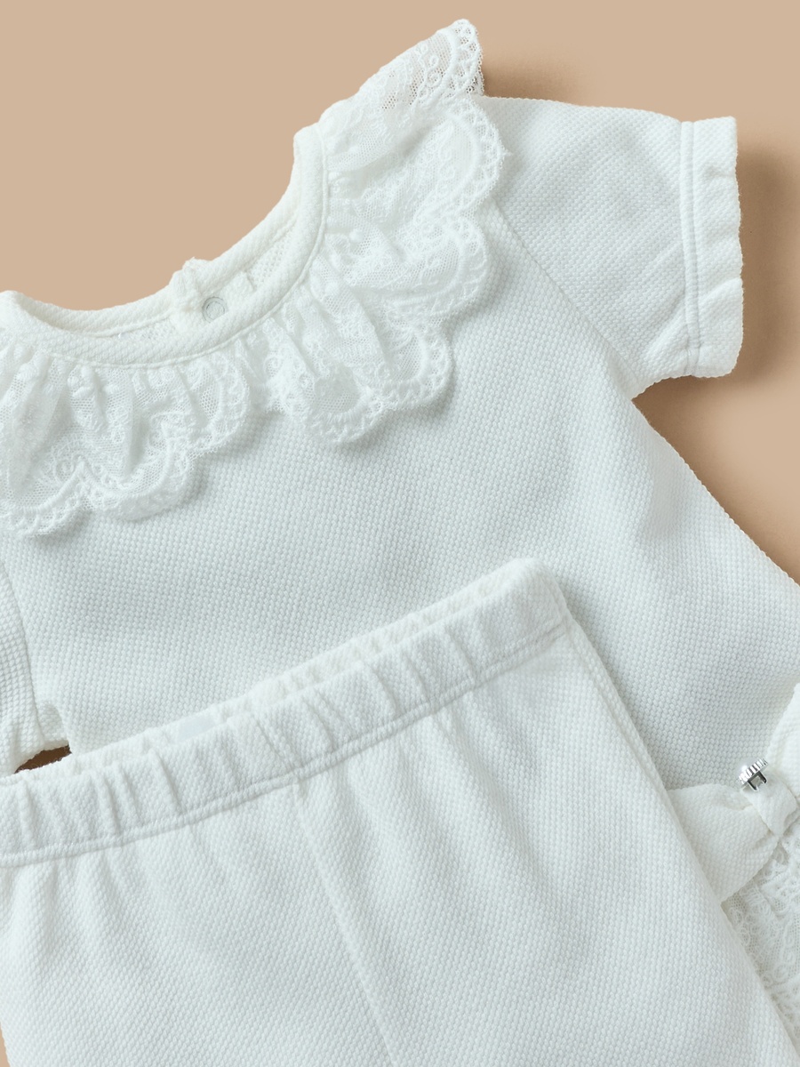 Lace Detail Short Sleeve Top and Pyjama Set