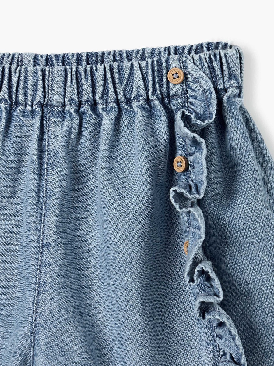 Ruffle Detail Denim Shorts with Elasticated Waistband