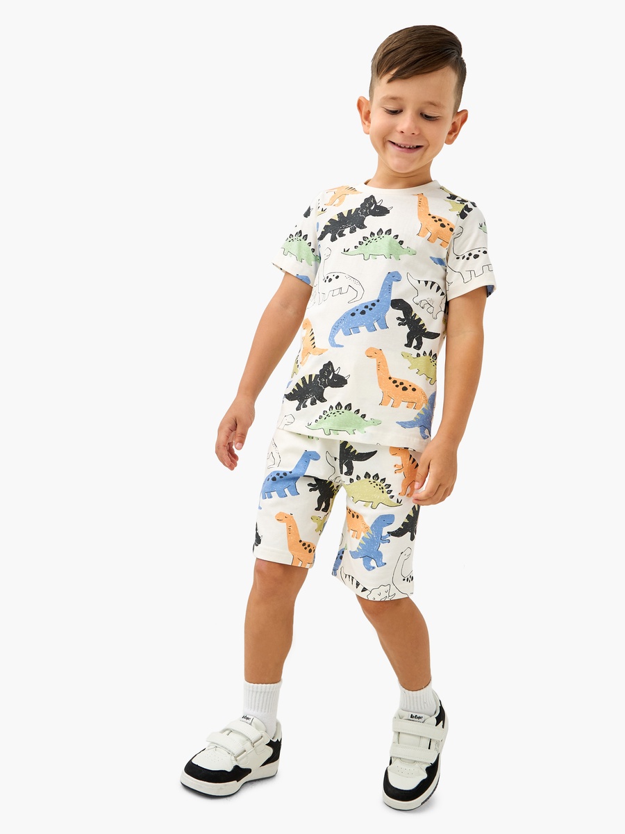 Dino Print Shorts with Drawstring Closure and Pockets