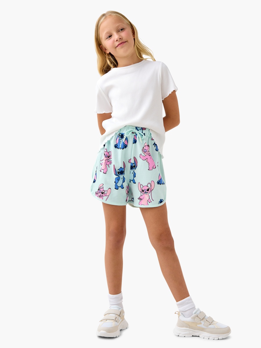 Angel and Stitch Print Shorts with Drawstring Closure