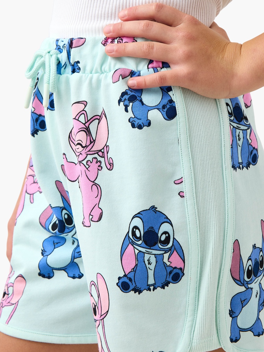 Angel and Stitch Print Shorts with Drawstring Closure