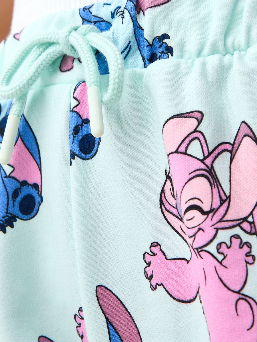 Angel and Stitch Print Shorts with Drawstring Closure