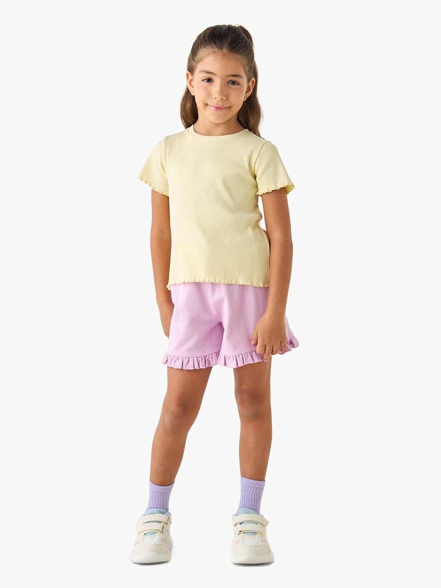 Solid Shorts with Elasticated Waistband and Frill Detail