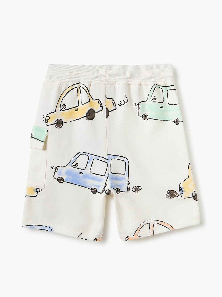 All-Over Car Print Shorts with Drawstring Closure and Pockets