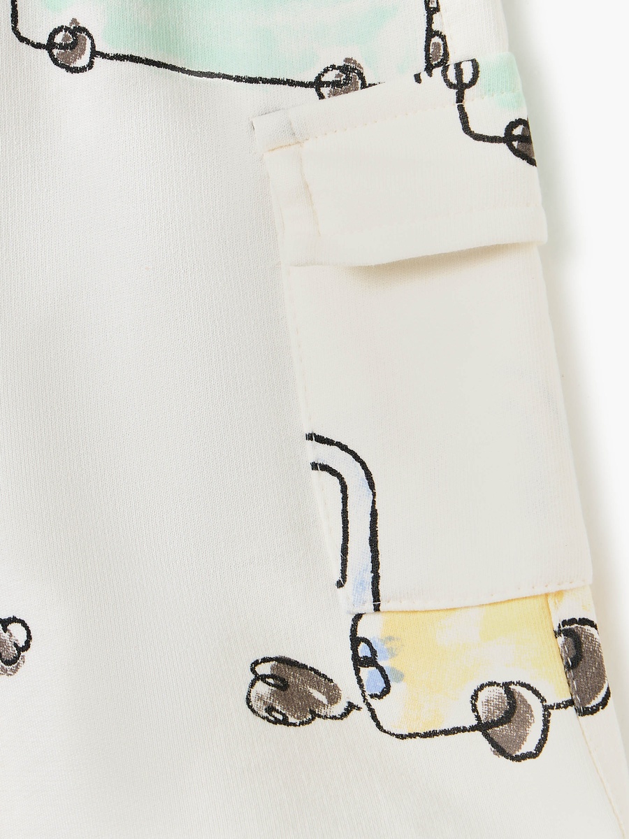 All-Over Car Print Shorts with Drawstring Closure and Pockets